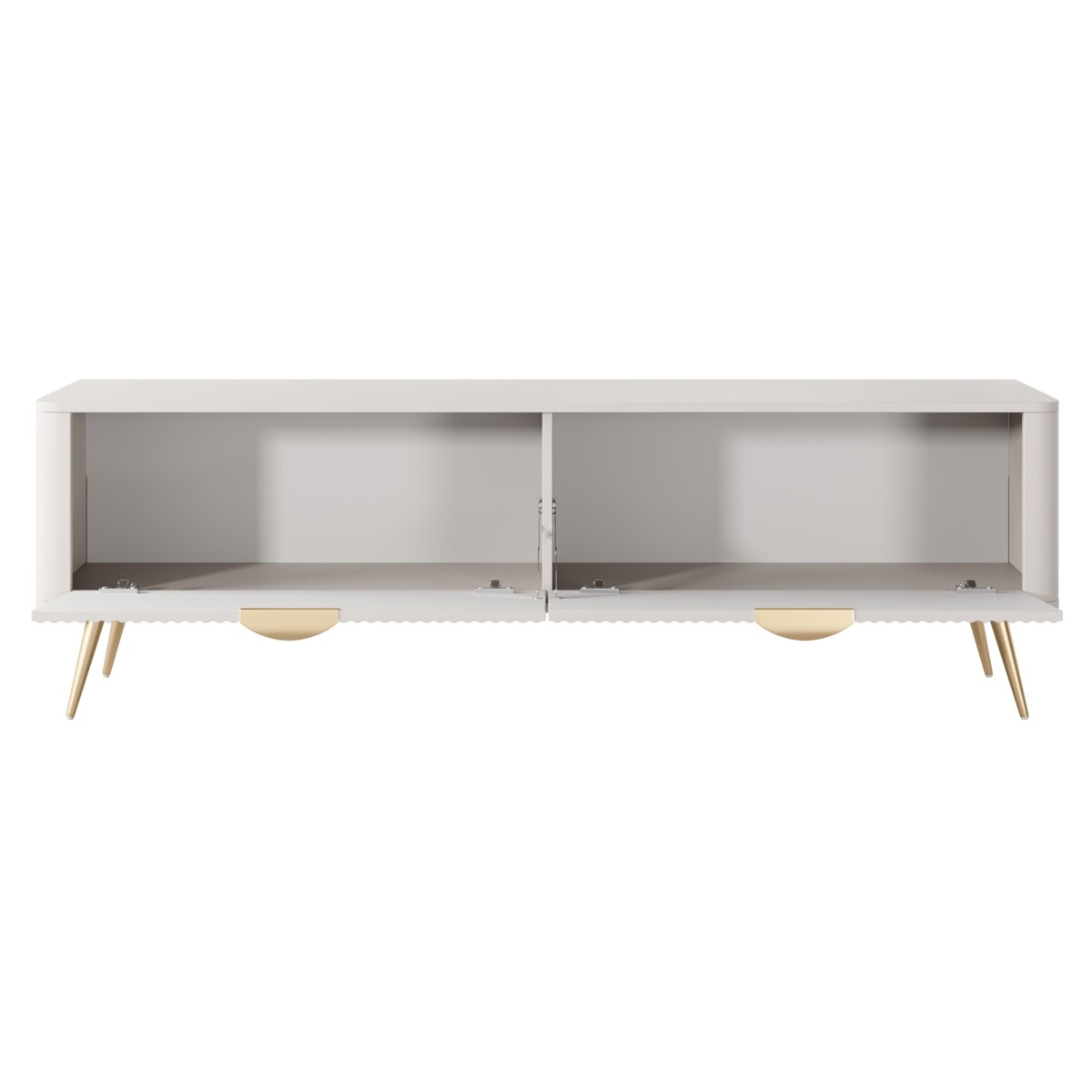 Szafka RTV 163 ryflowana LENA w kolorze beżowym na złotych nóżkach