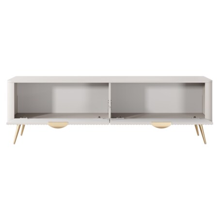 Szafka RTV 163 ryflowana LENA w kolorze beżowym na złotych nóżkach