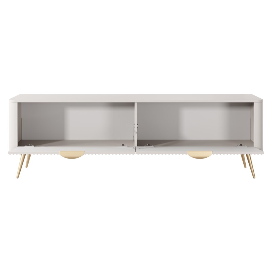 Szafka RTV 163 ryflowana LENA w kolorze beżowym na złotych nóżkach