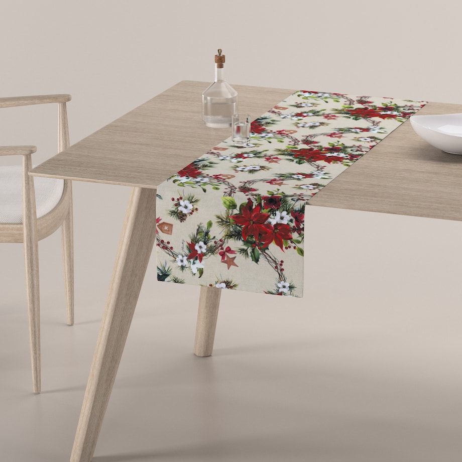 Bieżnik prostokątny 40x130 gwiazdy betlejemskie na szaro-beżowym tle