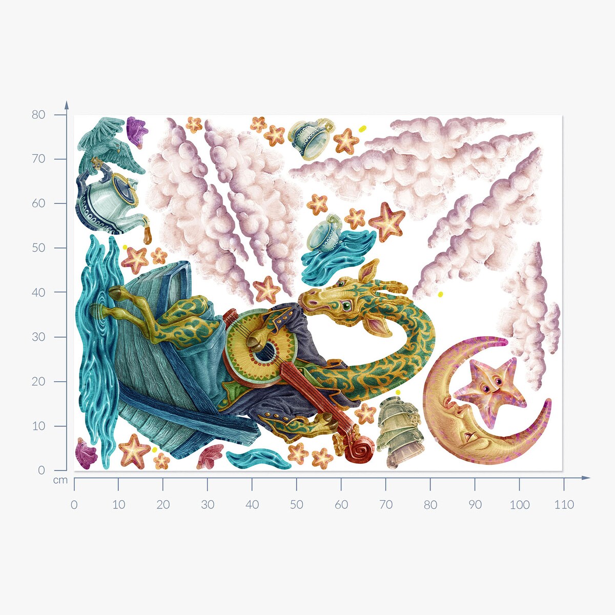 Zestaw naklejek na ścianę, Zwierzęta z bajki - żyrafa, 80cm