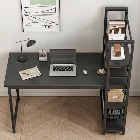 Biurko komputerowe stolik loft czarne industrialne z regałem półkami 120 cm