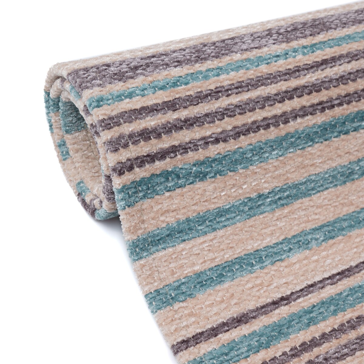 Dywan Laos Chenille 65x160 cm paski beżowo-turkusowe