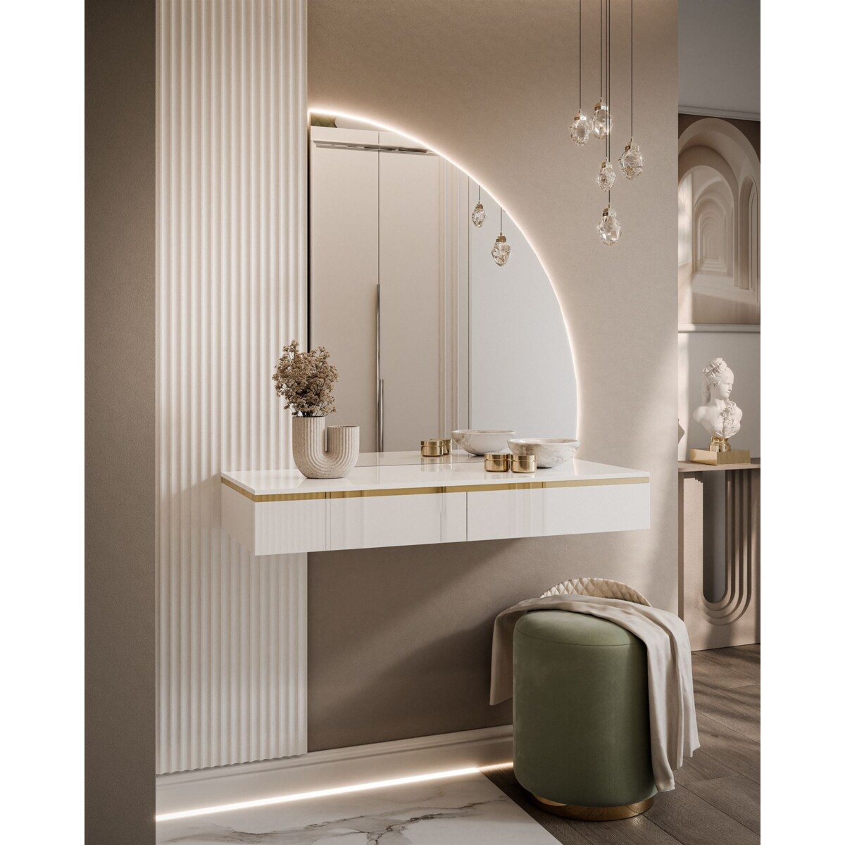 Toaletka AURORA-Q wisząca z prawym lustrem biały połysk