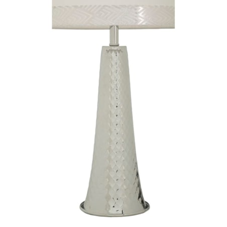Lampa stołowa Tower, kolor srebrny i biały, żelazo i tkanina, 30 x 30 x 54 cm, 1 x E27, do salonu i sypialni, Mauro Ferretti