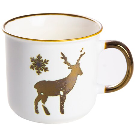 Kubek Porcelanowy Świąteczny Boże Narodzenie 400 Ml Biało-Złoty Renifer