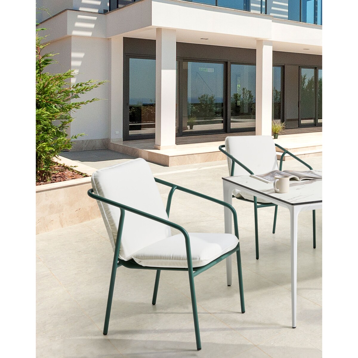 Zestaw 4 krzeseł ogrodowych z poduszkami ASCIANO Metal Zielony