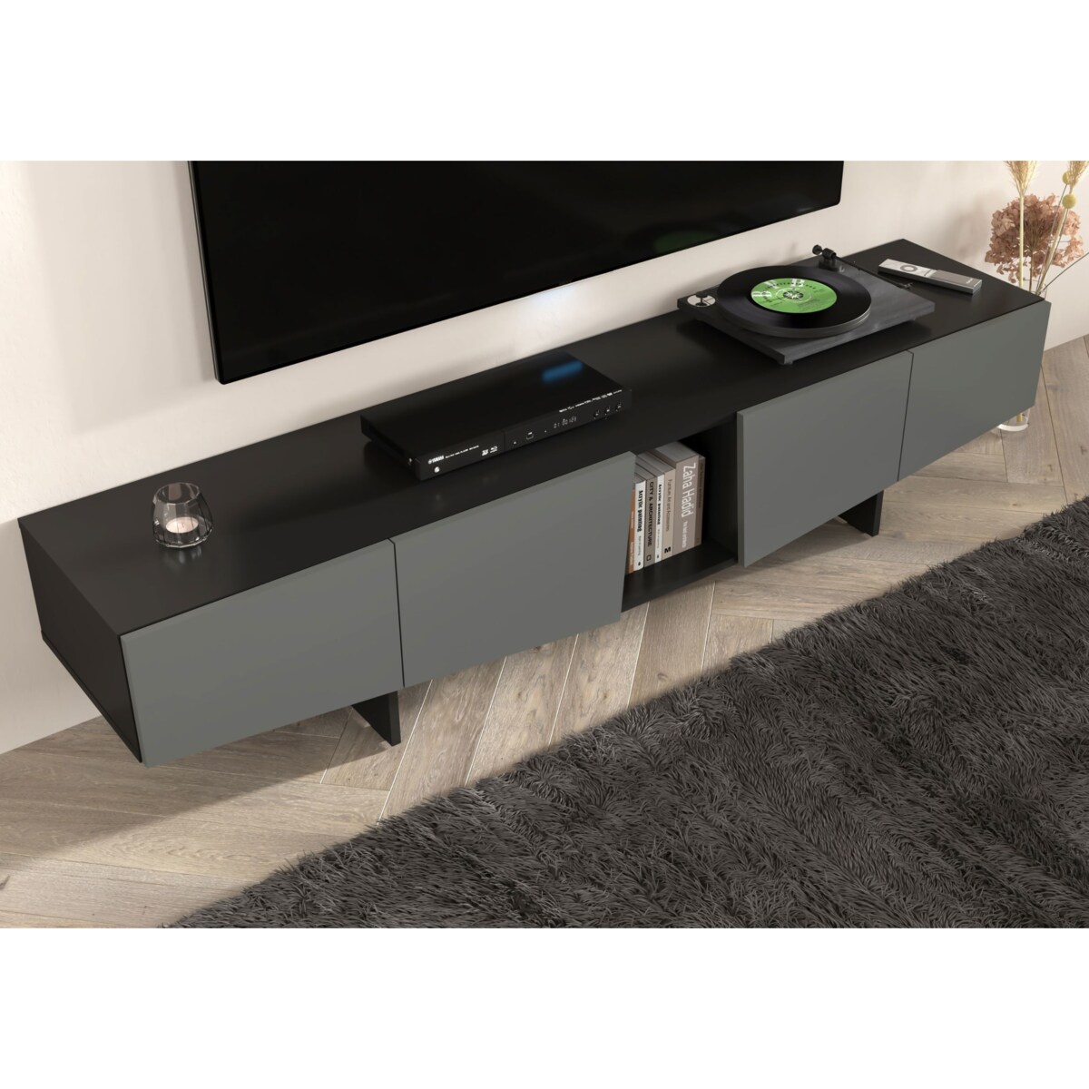 Nowoczesna szara szafka RTV z szufladami Skandica WING / szer. 200 cm