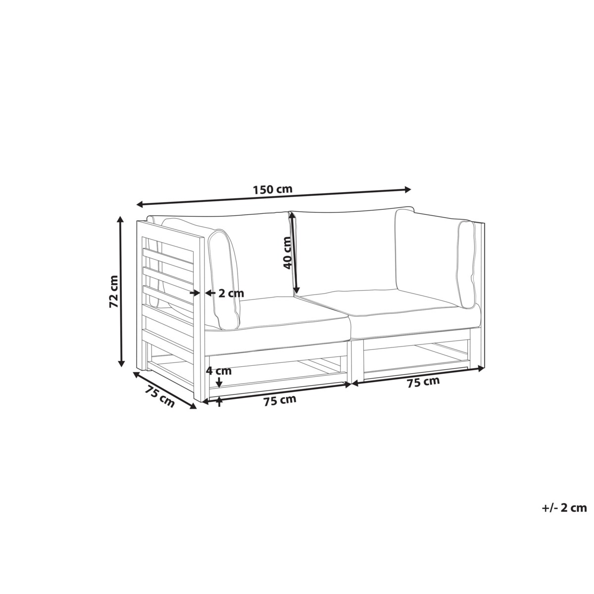 Sofa ogrodowa z certyfikowanego drewna 2-osobowa jasna TRANI
