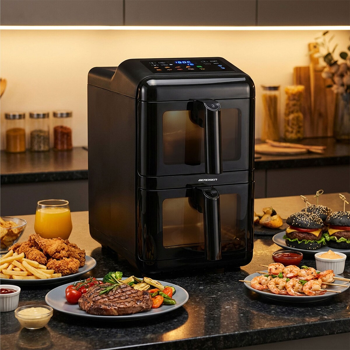Frytkownica beztłuszczowa Berdsen BD-663 dwukomorowa 11,6L pionowa Air Fryer 3000W