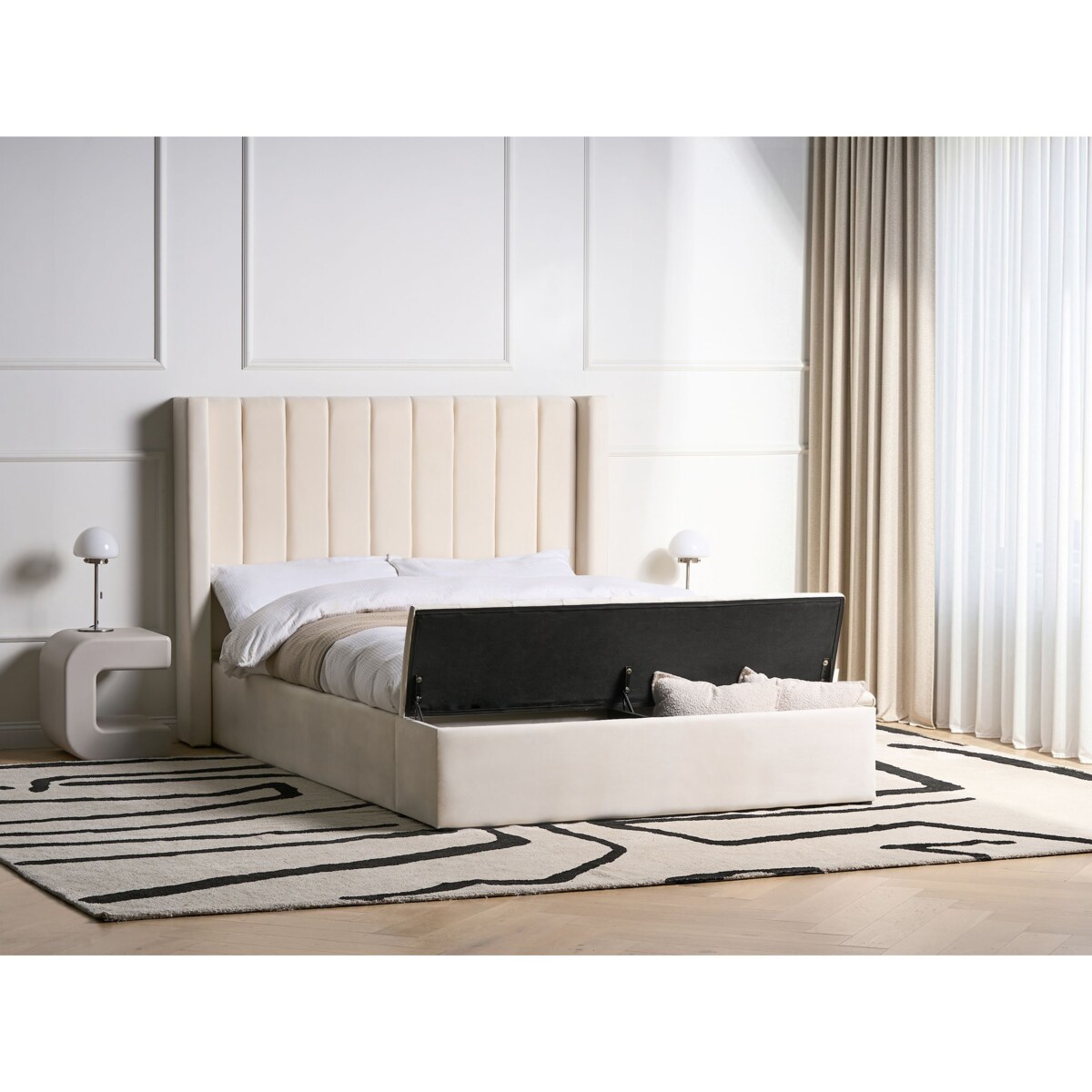 Łóżko z ławką Welur NOYERS 140 x 200 cm Złamana biel
