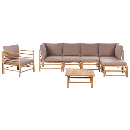 Zestaw ogrodowy ze stolikiem dla 6 osób CERRETO Lewostronny Drewno bambusowe Beżowoszary