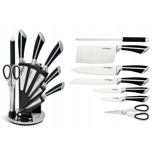 Zestaw Komplet Noży Kuchennych W Stojaku 8 Szt. Ostrzałka Nożyczki Ostre