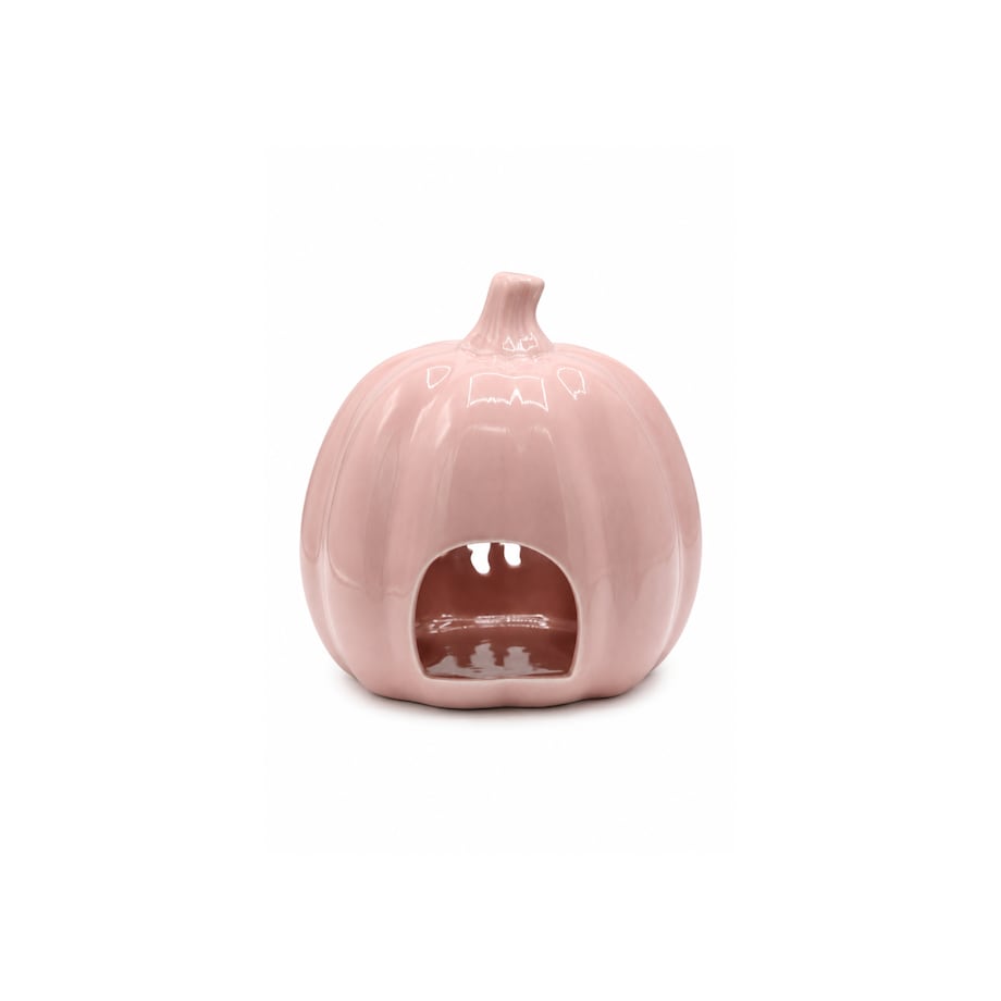 Ceramiczny różowy świecznik 18,5x16,5x19,5 cm Dynia z czarownicą