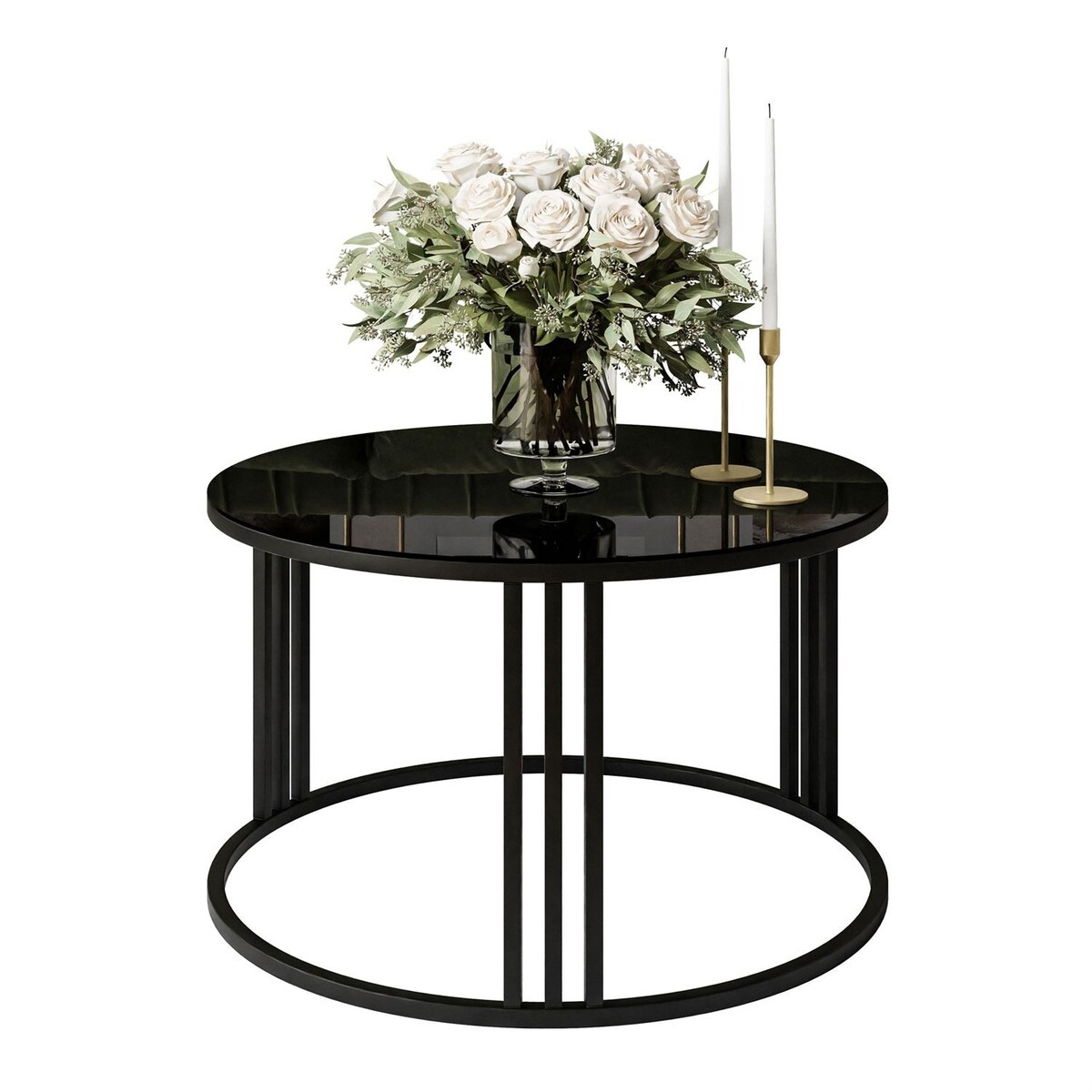 Okrągły stolik kawowy LORI czarne szkło