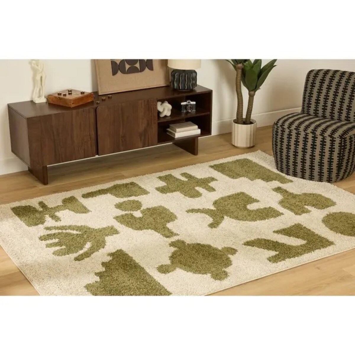 Dywan prostokątny z wzorami, zielony-khaki, 160x230 cm