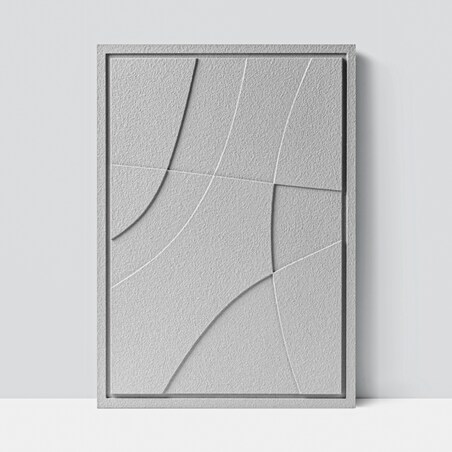 Obraz 3D 50x70cm Abstract II – Dekoracja Ścienna z Tynku Naturalnego, Milky Grey Minimalistyczny Relief