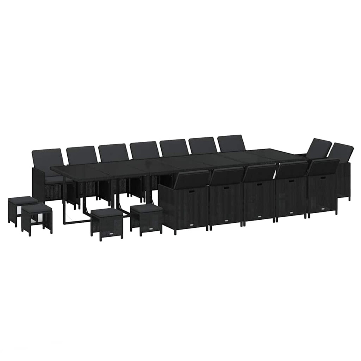 vidaXL 19-cz. zestaw mebli ogrodowych z poduszkami, polirattan, czarny