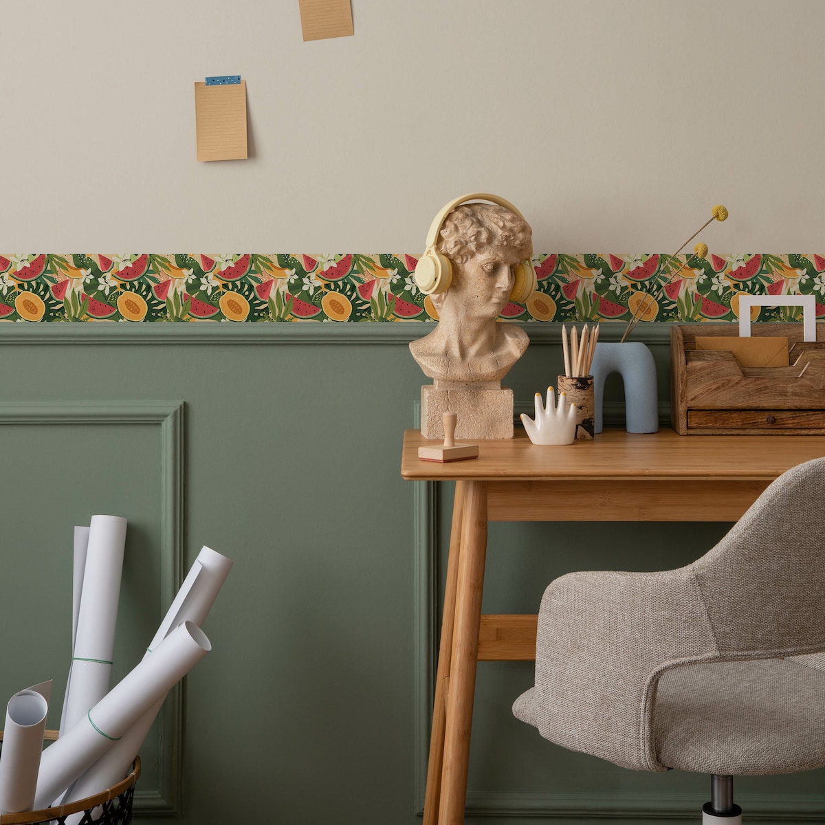 Samoprzylepny Pasek Ozdobny Bordiura TROPIKALNE OWOCE Liście Do Kuchni