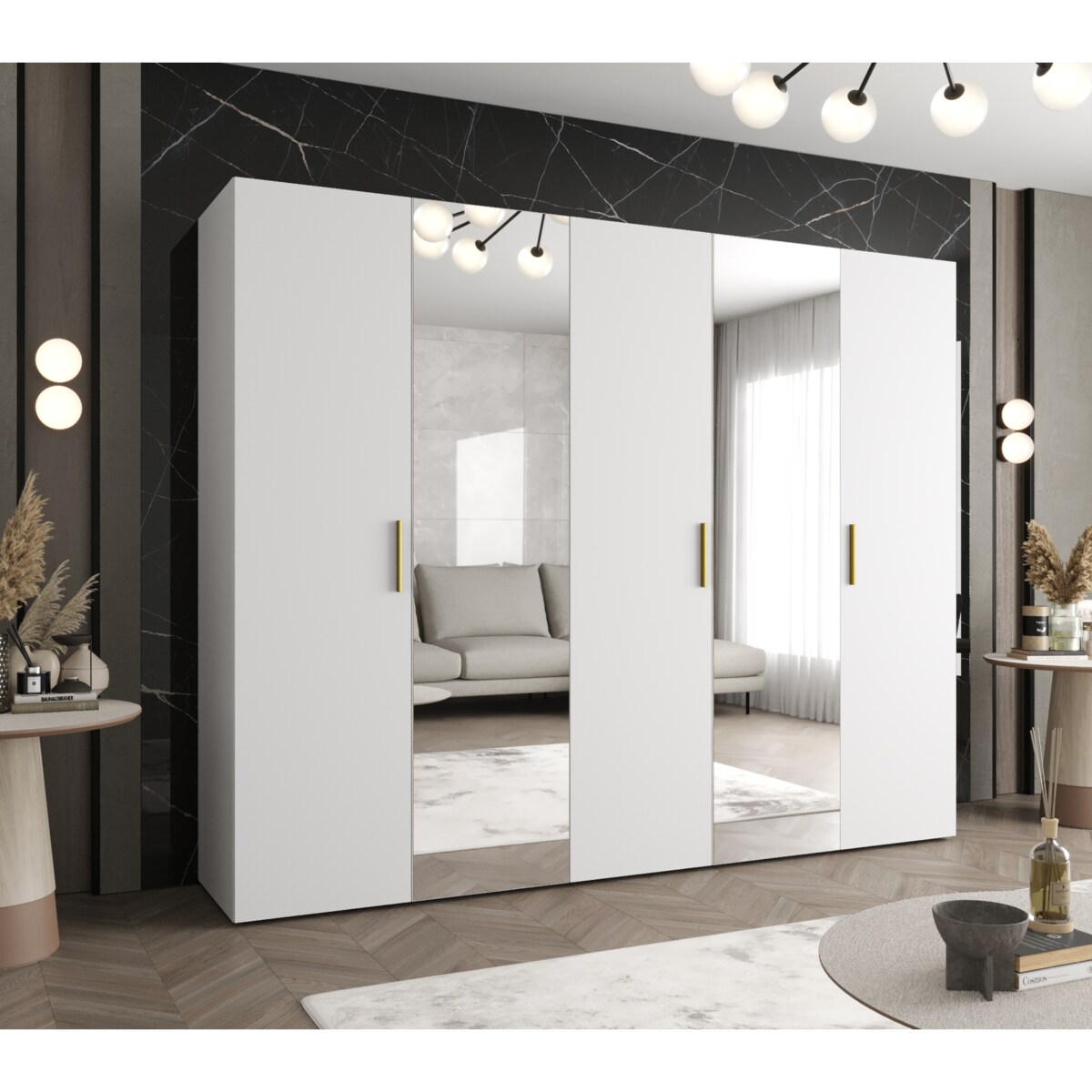 Szafa uchylna otwierana BARI 2 250 wys. 202 cm Biały + u. Złoty