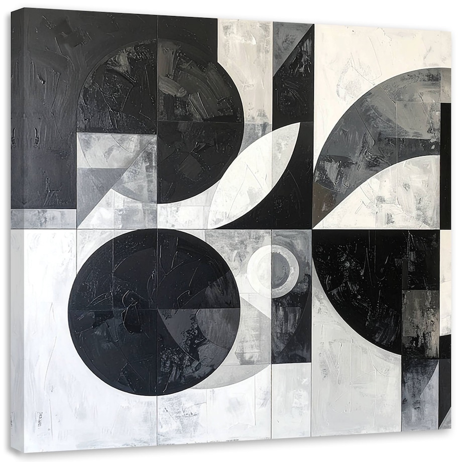 Obraz do salonu biura loftu, Abstrakcja tekstura koła kształty czarno biały