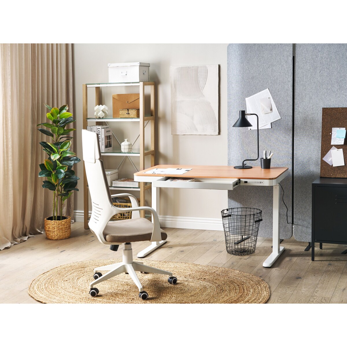 Biurko regulowane elektrycznie KENLY Brązowy/ biały 120 cm 60 cm Z portem USB