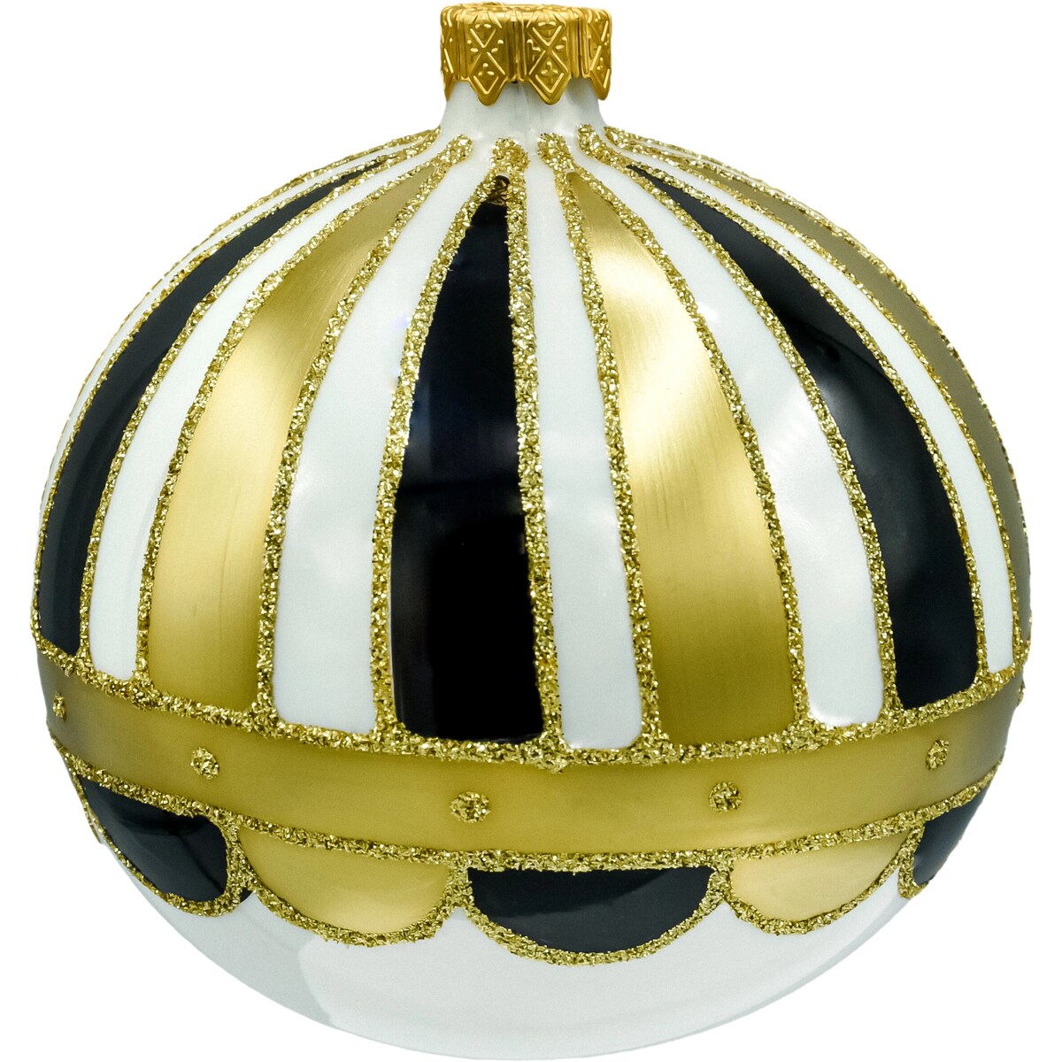 Bombka choinkowa: Okrągła biała: czarno-złoty 2 sztuki