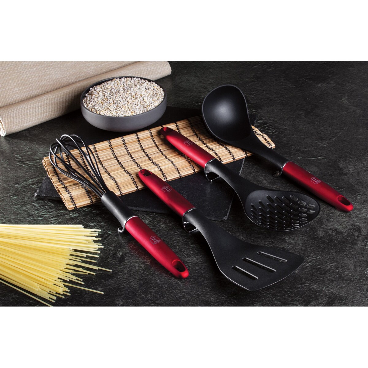 Zestaw 22 elementów garnki, patelnie, akcesoria kuchenne, noże Metallic Line Burgundy Berlinger Haus BH-7180