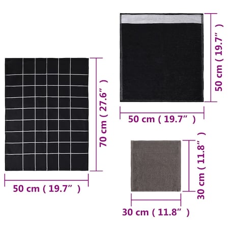 vidaXL Zestaw 12 ręczników, czarny, bawełna