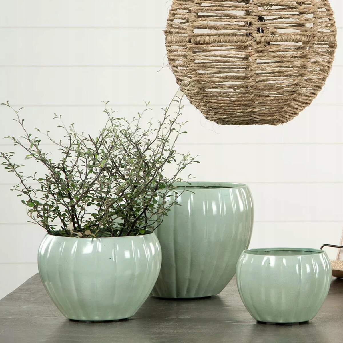 DONICZKA TURKUSOWA METALOWA 3 szt do salonu palmy loft osłonka na bonsai