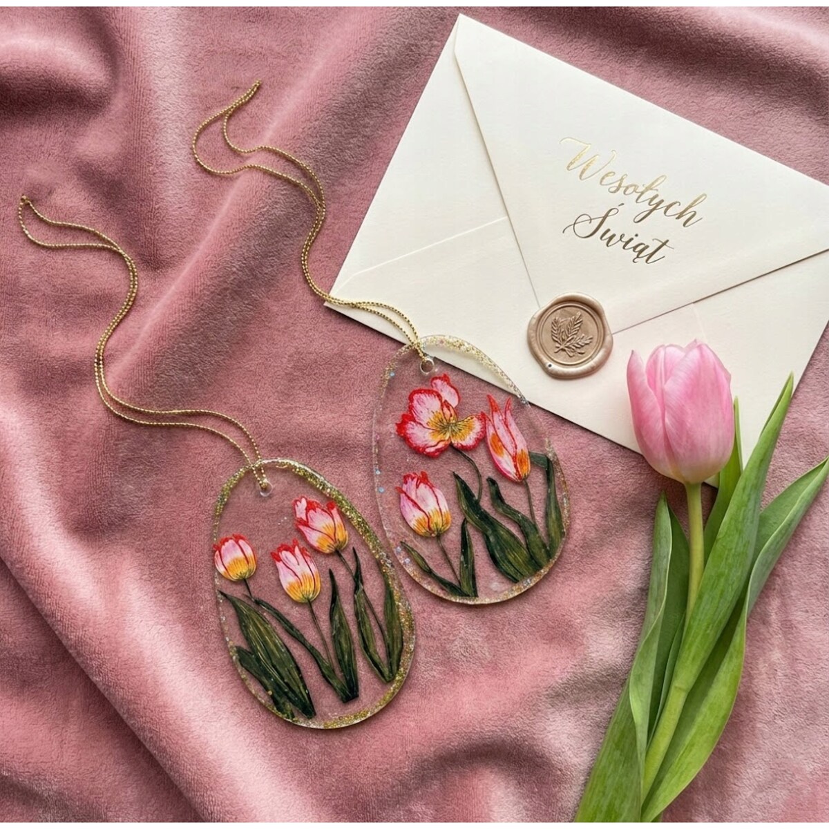 ZAWIESZKA WIELKANOCNA DEKORACJA NA WIELKANOC JAJKO 2szt SZKLANA HANDMADE