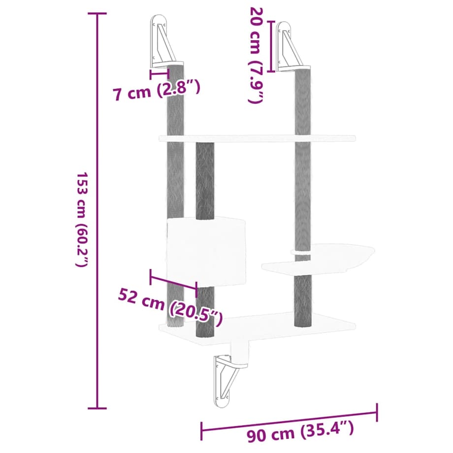 vidaXL Ścienne drzewko dla kota z drapakiem, kremowe, 153 cm