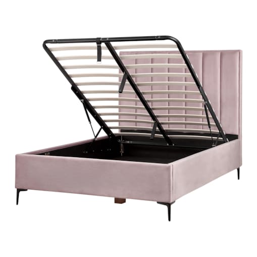 Łóżko z pojemnikiem welurowe 140 x 200 cm różowe SEZANNE