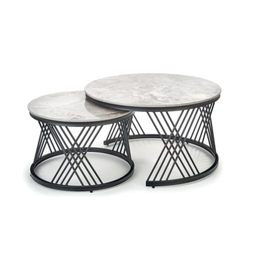 ZESTAW 2 STOLIKÓW Intela POPIELATY WZÓR MARMURU stelaż metal