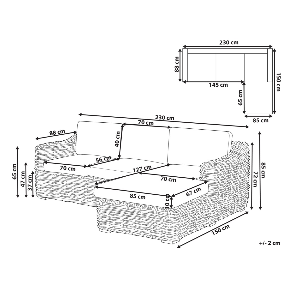 Sofa trzyosobowa dla 3 osób Lewostronny Rattan Naturalny BRIATICO