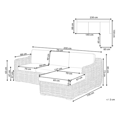 Sofa trzyosobowa dla 3 osób Lewostronny Rattan Naturalny BRIATICO