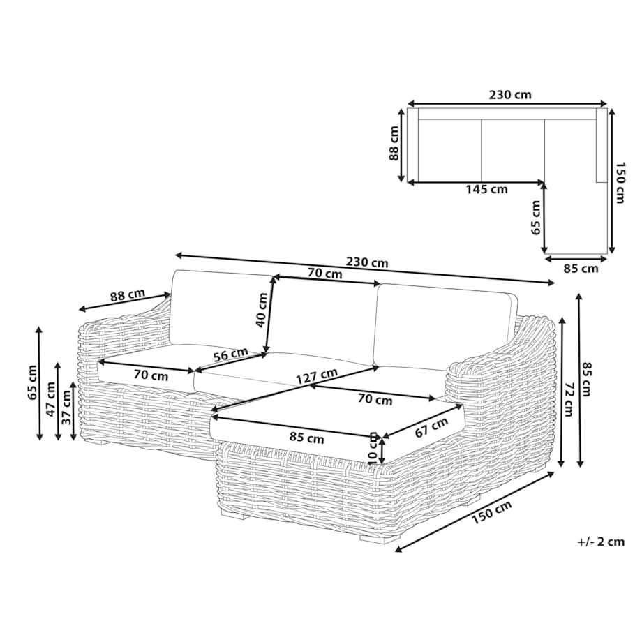 Sofa trzyosobowa dla 3 osób Lewostronny Rattan Naturalny BRIATICO