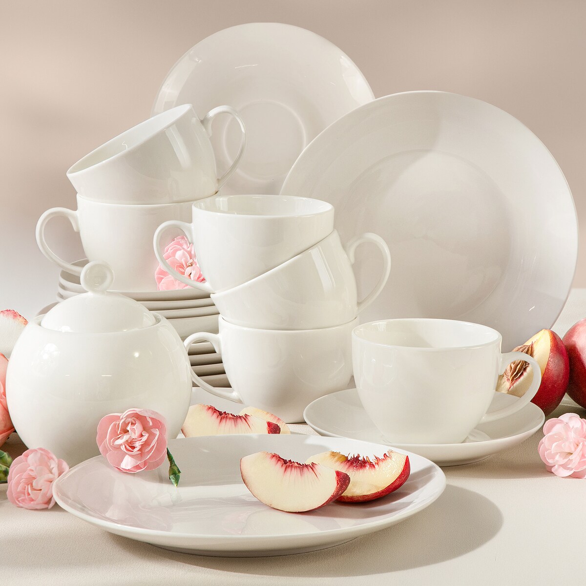 KONSIMO AD BELLA, Zestaw kawowy 6 os. (19 el.), kolor ecru