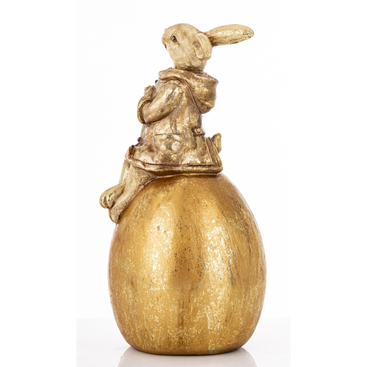 Duża dekoracja - złoty królik na złotym jajku 30,5x14x14 cm
