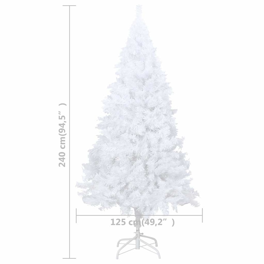vidaXL Sztuczna choinka z lampkami i bombkami, biała, 240 cm