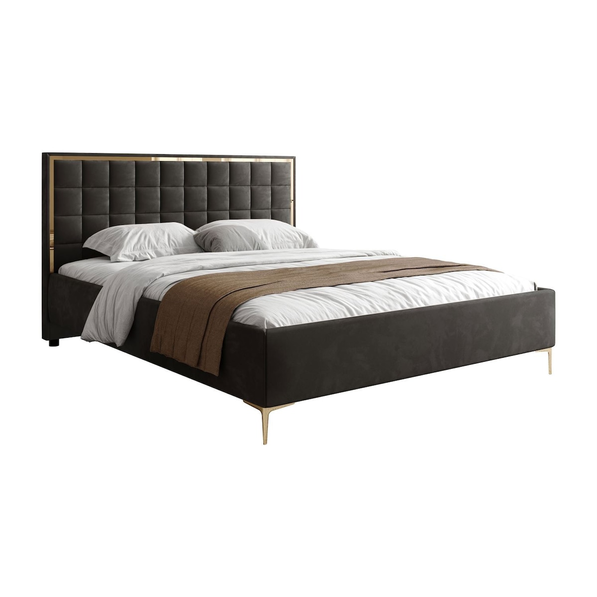 Łóżko tapicerowane ISADORA GOLD, pojemnik na pościel, stelaż 34, 180x200, RV 185