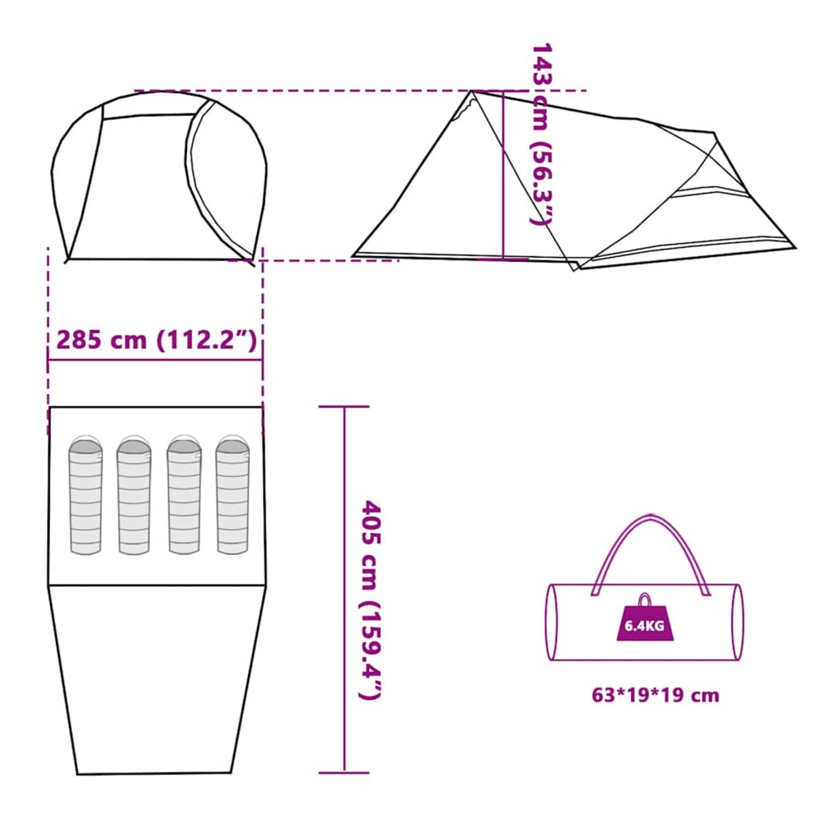 vidaXL Namiot turystyczny, kopułowy, 4-os., niebieski, wodoszczelny