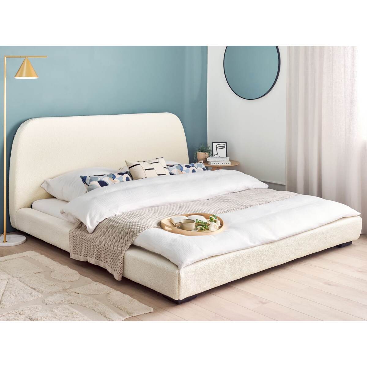 Łóżko boucle 180 x 200 cm beżowe ROISEL