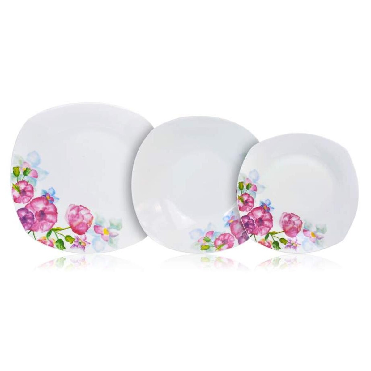 TALERZE OBIADOWE ZESTAW dla 6 osób W KWIATY KWADRATOWE 18 ele DOLORES