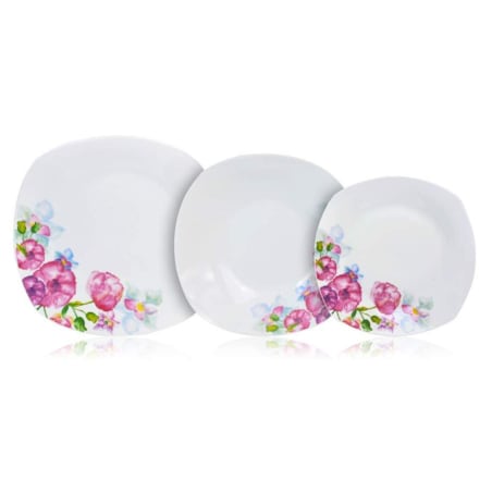 TALERZE OBIADOWE ZESTAW dla 6 osób W KWIATY KWADRATOWE 18 ele DOLORES