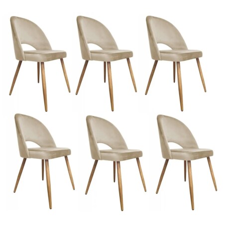 Zestaw krzeseł ISKAR 2 VELVET 6 szt. beżowe/dąb