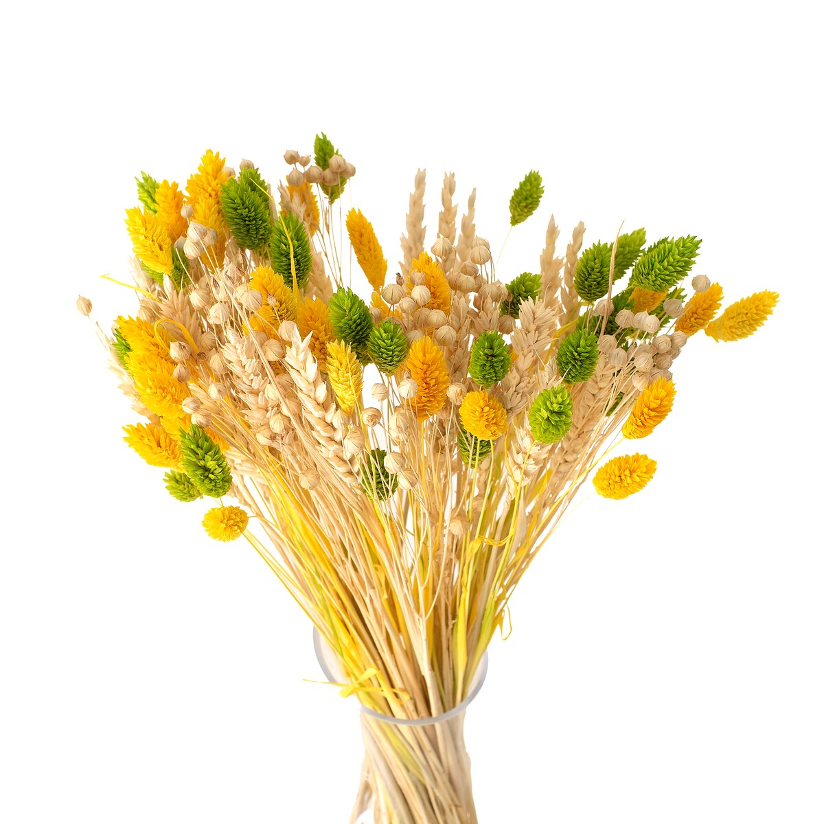 Bukiet suszonych kwiatów Yellow&Green - pszenica, len , phalaris