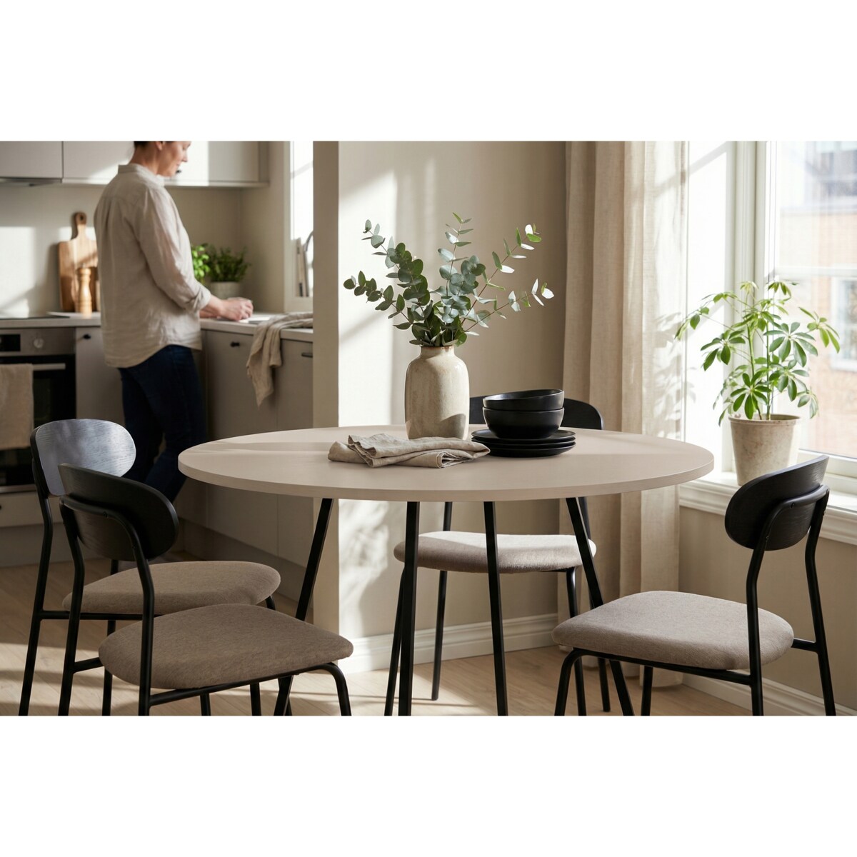 Stół do Jadalni Salonu VERSO Okrągły 90 cm KASZMIR Japandi BOHO Nowoczesny