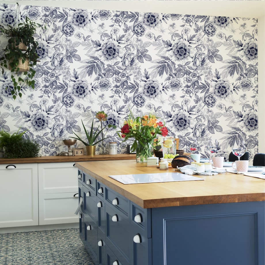 Tapeta kwiaty i liście w stylu vintage