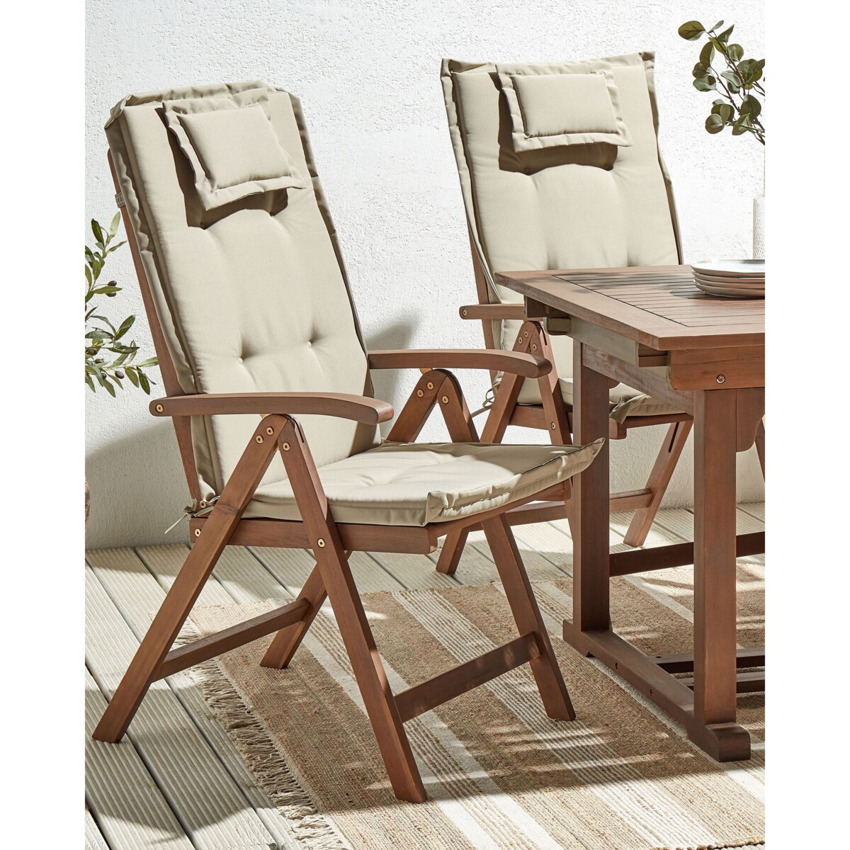 Zestaw 6 krzeseł ogrodowych z poduszkami AMANTEA Drewno akacjowe Beżowoszary